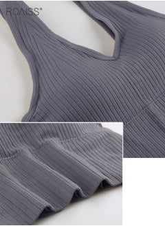 roaiss Women's Padded Sports Underwear Classic V Neck Sleeveless Top Pullover High Elastic Tank Top Classic Solid Versatile Tank Top  - Image 3