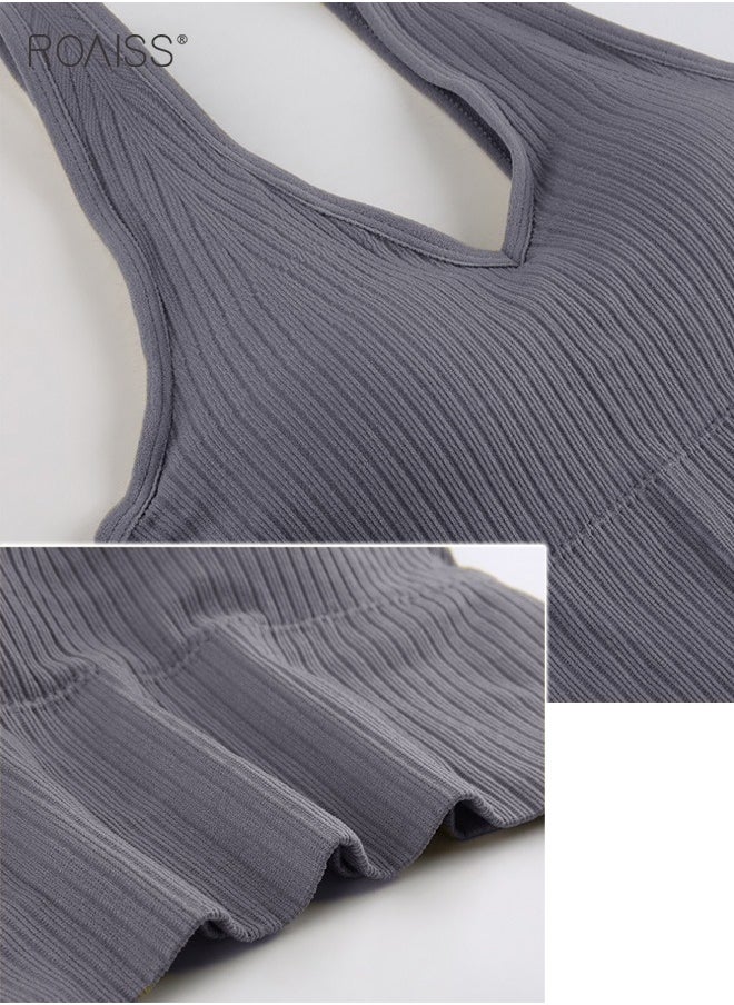 roaiss - Women's Padded Sports Underwear Classic V Neck Sleeveless Top Pullover High Elastic Tank Top Classic Solid Versatile Tank Top - Image 1