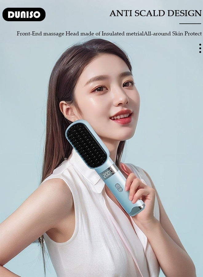 DUNISO Rechargeable Hair Straightener Brush,Portable Straightener Brush for Type-c Charging, Ergonomic Design Hair Straightener Comb, Lightweight Anti-Scald Straightener with 4 Temp Settings for Home and Travel - Image 3