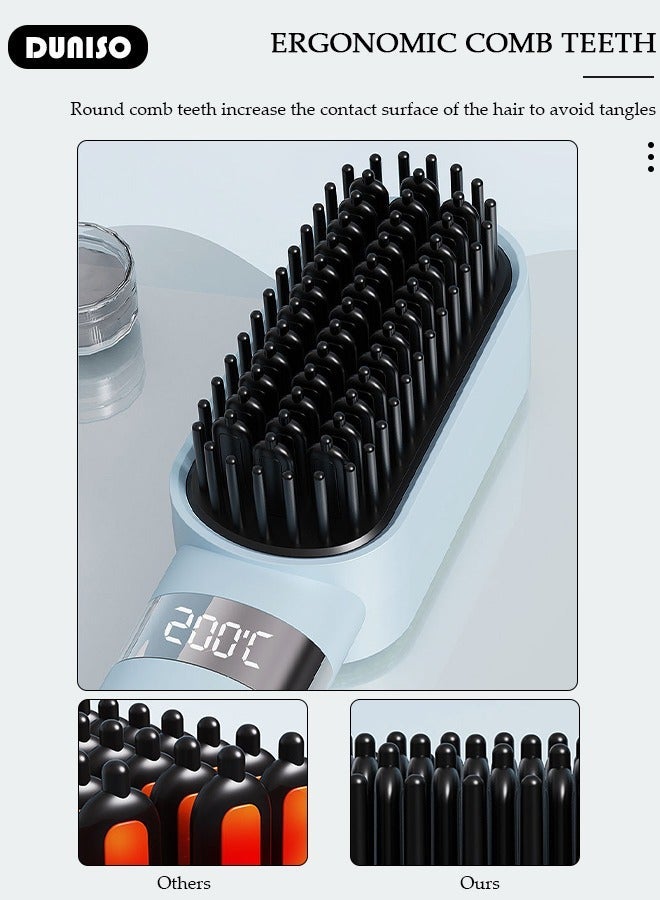 DUNISO Rechargeable Hair Straightener Brush,Portable Straightener Brush for Type-c Charging, Ergonomic Design Hair Straightener Comb, Lightweight Anti-Scald Straightener with 4 Temp Settings for Home and Travel - Image 2