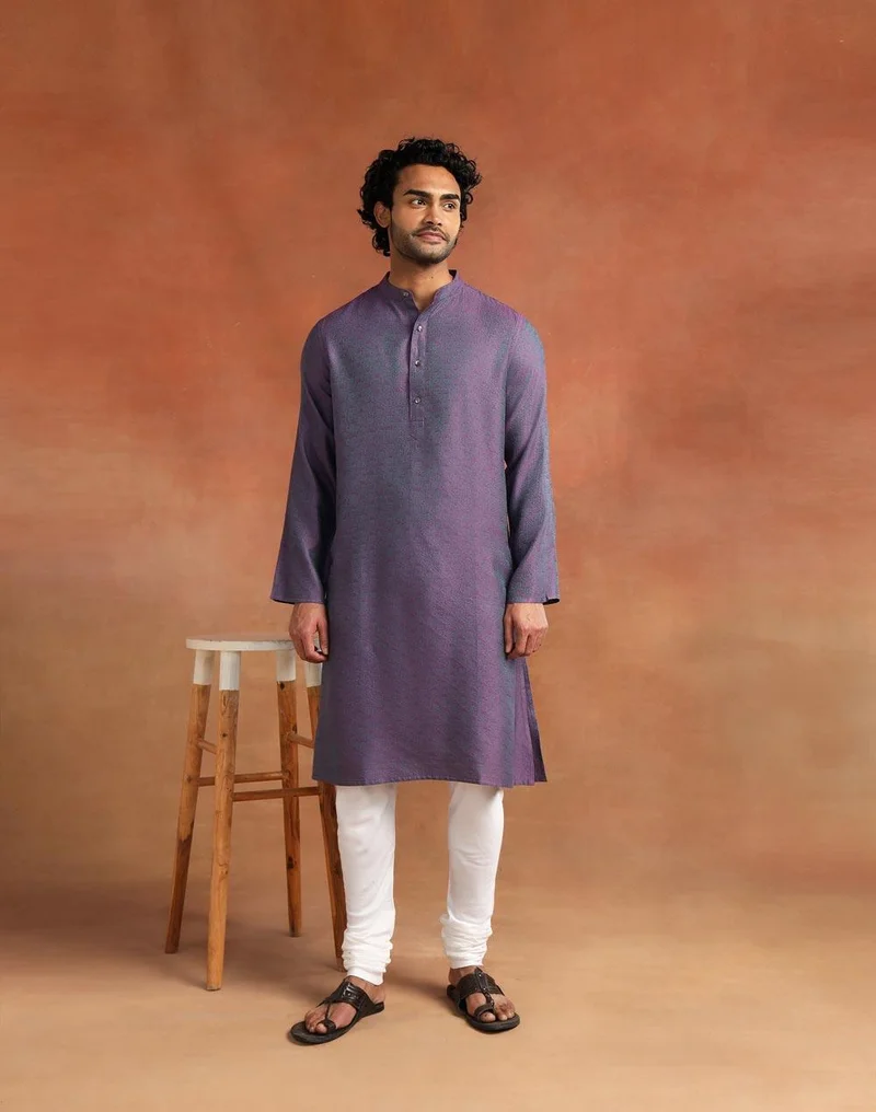 Fabindia Purple Viscose Silk Long Kurta
