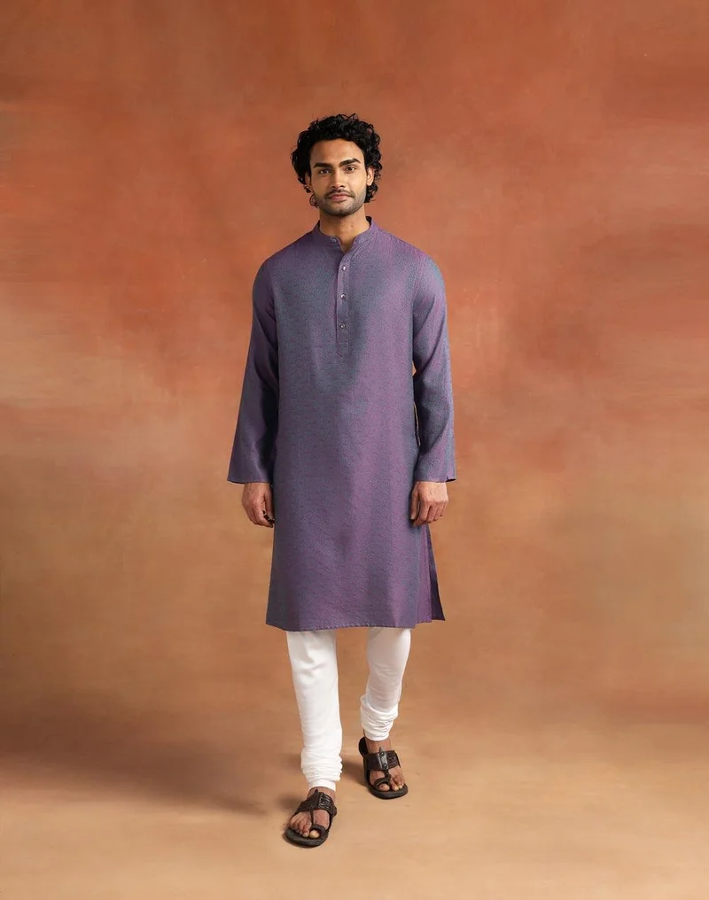 Fabindia Purple Viscose Silk Long Kurta