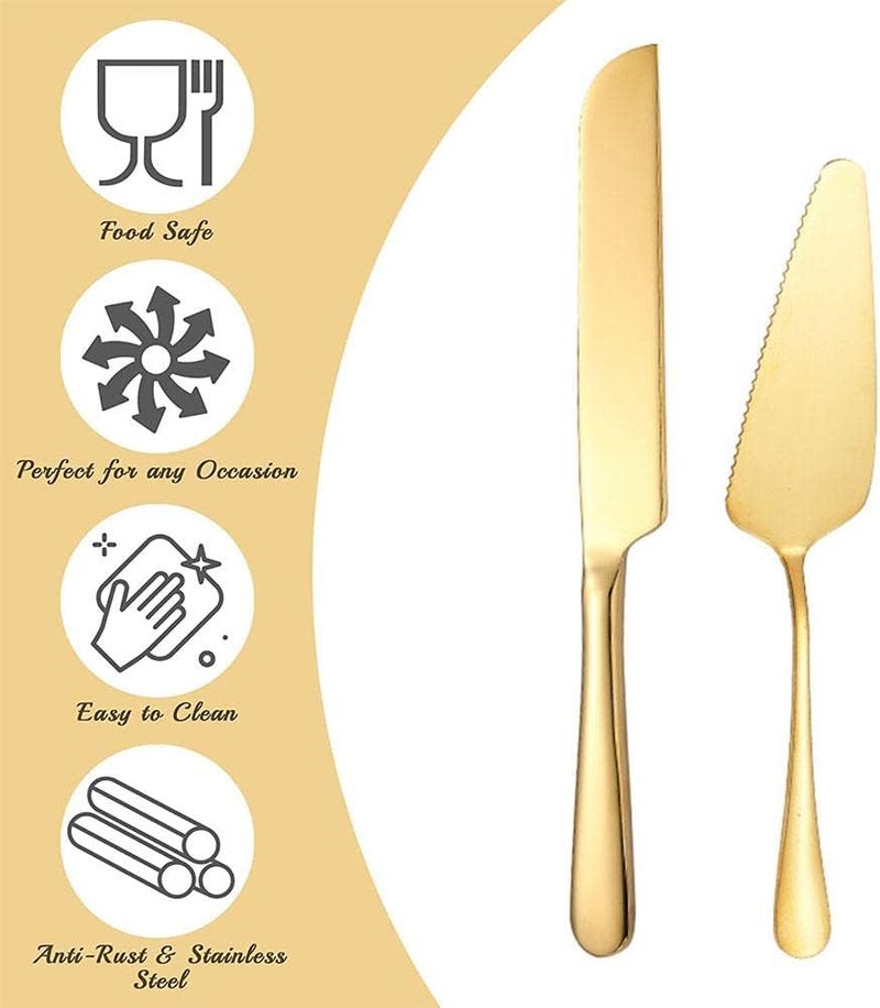 woobles Cake Cutting Set for Wedding, Elegant Cake Knife and Server Set with Thickened Stainless Steel and Rounded Edges, Cake Cutter and Pie Spatula for Birthday Anniversary Set of 2 A Rose Gold - Image 4