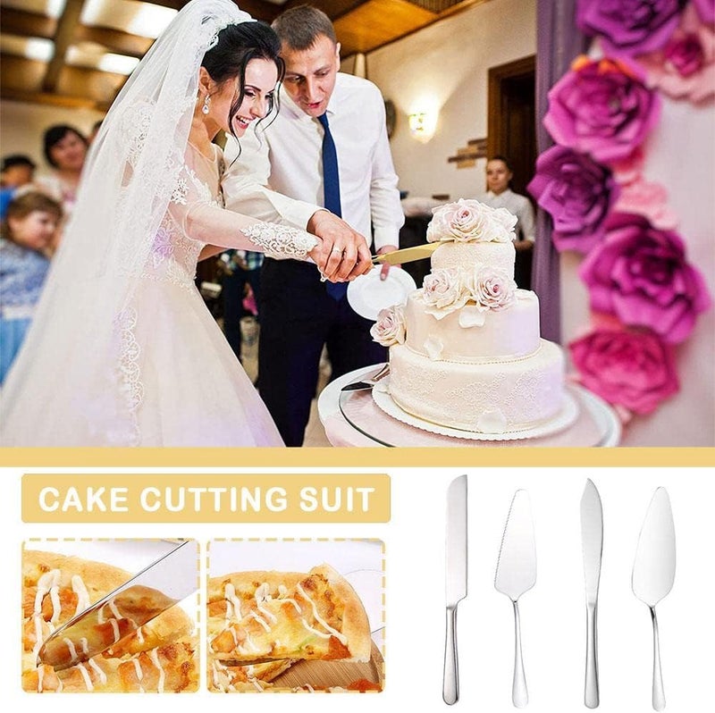 woobles Cake Cutting Set for Wedding, Elegant Cake Knife and Server Set with Thickened Stainless Steel and Rounded Edges, Cake Cutter and Pie Spatula for Birthday Anniversary Set of 2 A Rose Gold - Image 3