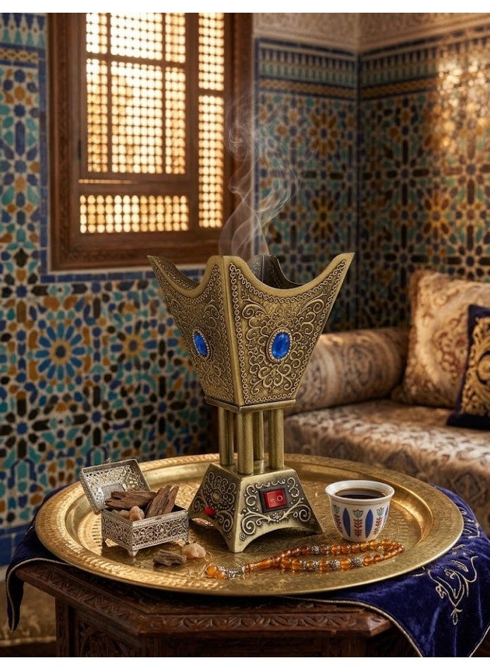 مبخرة فحم مبخرة فحم وسط رباعية الفص باللون الزيتي – تصميم فاخر وأنيق لتعطير المنزل رباعية الفص - لون زيتي - تصميم أنيق وفاخر - Image 1