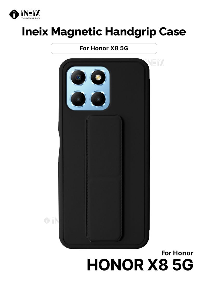 INEIX 3-in-1 Magnetic Wrist Strap Hand Grip with Stand Case Cover for Honor X8 5g-Black - Image 1