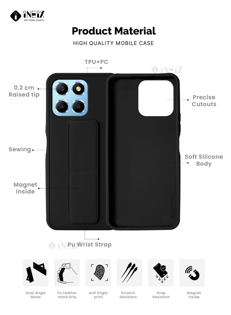 INEIX 3-in-1 Magnetic Wrist Strap Hand Grip with Stand Case Cover for Honor X8 5g-Black - Image 2