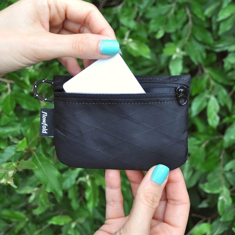 Flowfold Essentialist Clippable Mini Zip Pouch for Holding Coin, ID, Credit Card, and More | Small Water Repellent Wallet Made from Recycled Materials | Handcrafted In USA | Black - Image 3