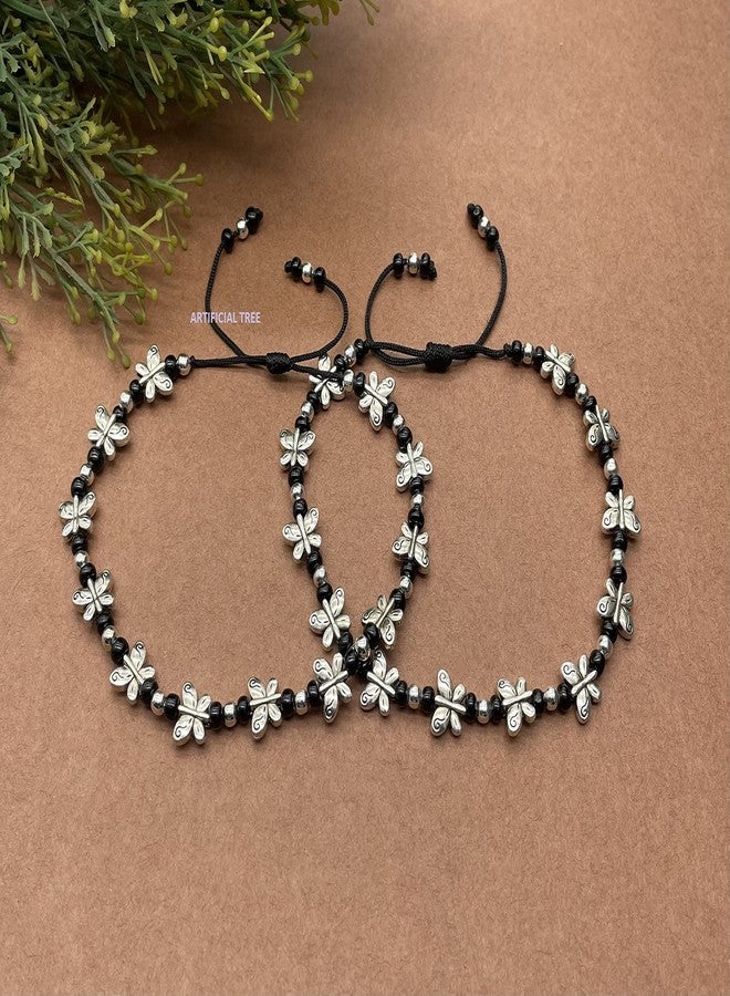 ARTIFICIAL TREE German Silver Butterfly Charms Black Thread Adjustable Anklets for Women and Girls | Nazar Battu | (AT ANK 055) - Image 3