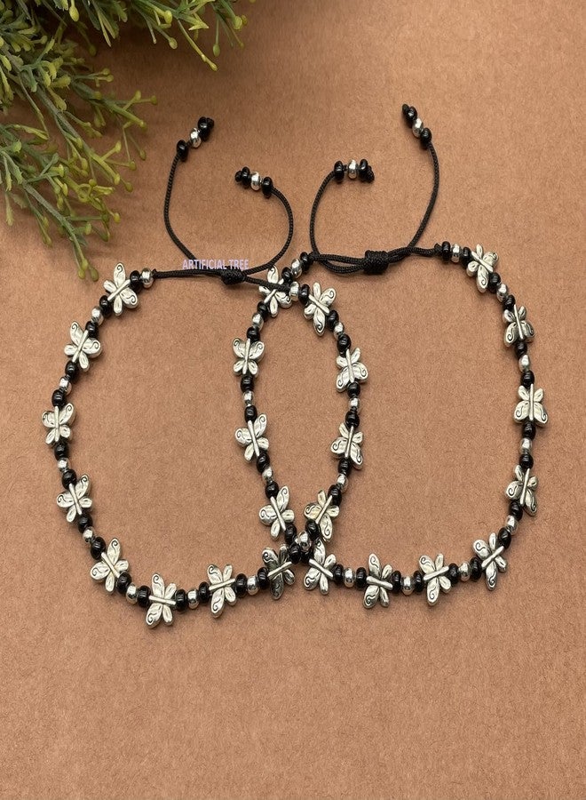 ARTIFICIAL TREE German Silver Butterfly Charms Black Thread Adjustable Anklets for Women and Girls | Nazar Battu | (AT ANK 055) - Image 5