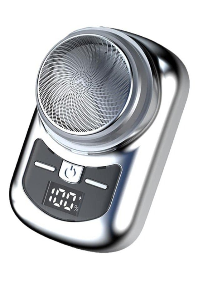 Compact Electric Travel Shaver for Men - Portable Cordless Rechargeable Razor with Travel Case, Ideal for Face and Beard Grooming, Perfect Gift in Silver. - Image 1