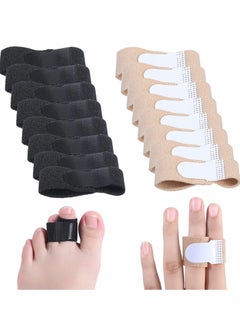 KASTWAVE 16 Pieces Finger Wraps Broken Toe Wraps Finger Splints Tapes Hammer Finger Straightener for Broken, Sprained, Jammed Finger or Jammed, Swollen, Dislocated Joint, 8 Black and 8 Beige  - Image 1