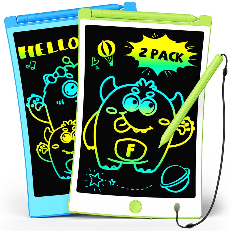 TEKFUN 2 Pack LCD Writing Tablet with Pen Cord, 8.5in Erasable Doodle Board Mess Free Drawing Pad for Kids, Car Trip Educational Toys Birthday for 3 4 5 6 7 Girls Boys (Blue*Green) - Image 1
