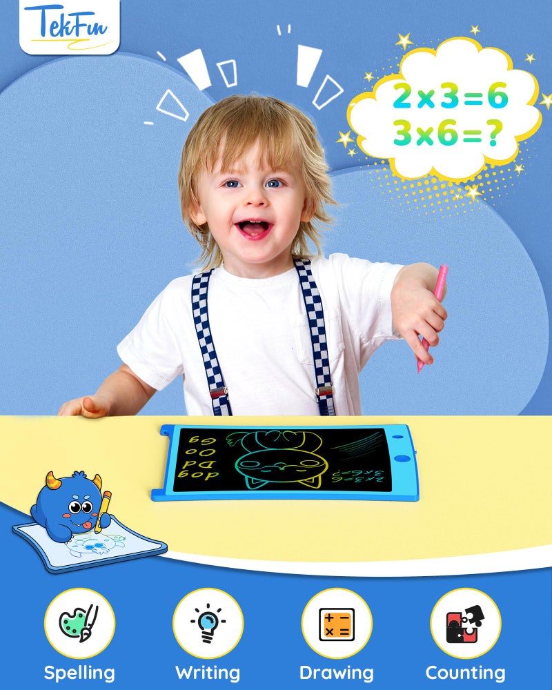 TEKFUN 2 Pack LCD Writing Tablet with Pen Cord, 8.5in Erasable Doodle Board Mess Free Drawing Pad for Kids, Car Trip Educational Toys Birthday for 3 4 5 6 7 Girls Boys (Blue*Green) - Image 2