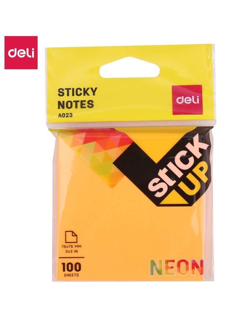 ديلي EA02303 STICK UP Sticky Notes 1 piece, 75gm Paper, 76×76mm, Fluorescent Yellow, Orange, Green, Pink Assorted colors, 100 Sheets (4 Pads, 100 Sheet, Repositionable, Neon Color 100 sheets - Image 1