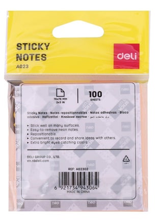 EA02303 STICK UP Sticky Notes 1 piece, 75gm Paper, 76×76mm, Fluorescent Yellow, Orange, Green, Pink Assorted colors, 100 Sheets (4 Pads, 100 Sheet, Repositionable, Neon Color 100 sheets - view 4