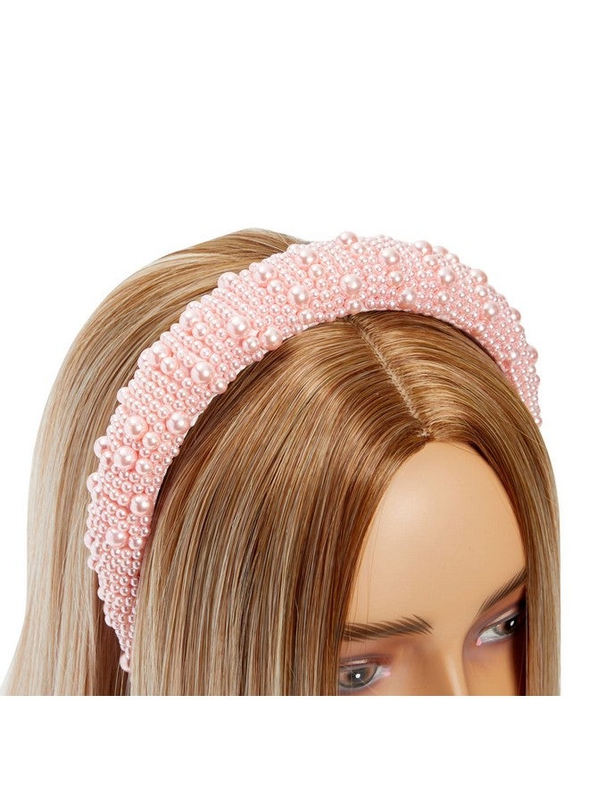 جلامليلي مجموعة من 2 عصابة رأس من الكريستال للنساء، عصابة رأس مبطنة من اللؤلؤ (وردي فاتح، أبيض) - Image 1