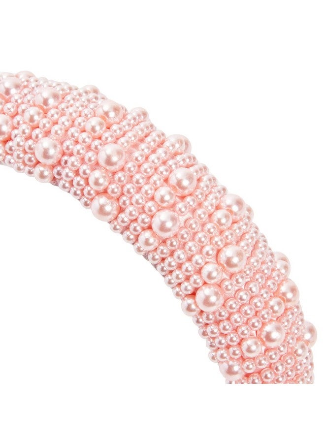 جلامليلي مجموعة من 2 عصابة رأس من الكريستال للنساء، عصابة رأس مبطنة من اللؤلؤ (وردي فاتح، أبيض) - Image 2