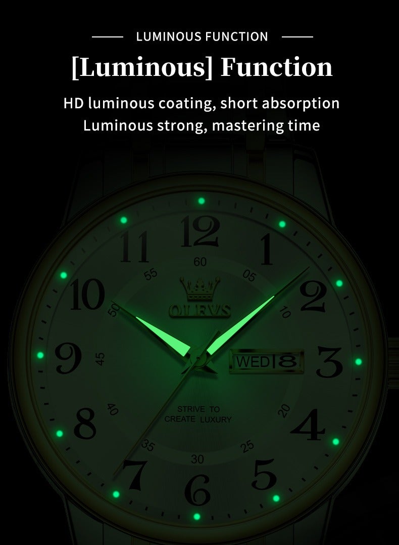 OLEVS Large Numeric Dial Luminous Waterproof Men's Watch High Hardness Coated Glass Alloy Strap Simple Stylish Timepiece - Image 4
