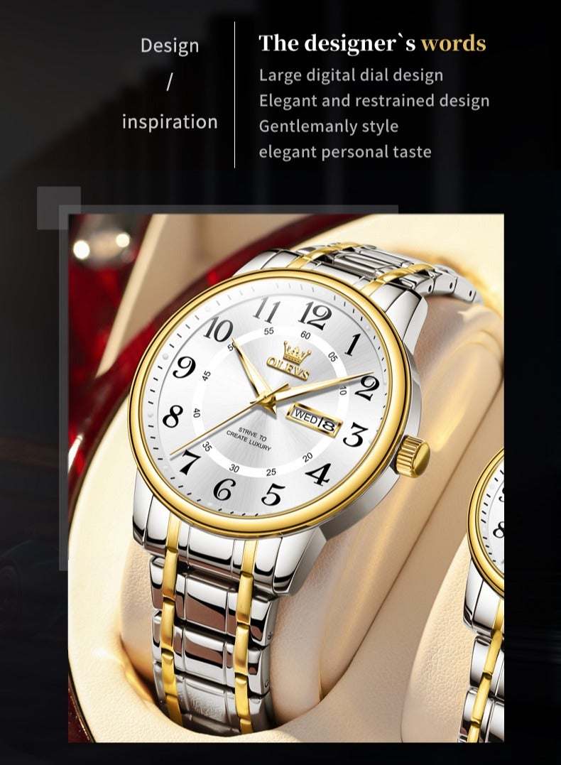 OLEVS Large Numeric Dial Luminous Waterproof Men's Watch High Hardness Coated Glass Alloy Strap Simple Stylish Timepiece - Image 2