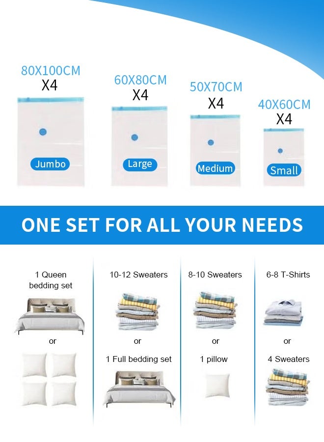 أبيكس 16 عبوة من أكياس تخزين مفرغة من الهواء مع مضخة كهربائية (4 جامبو، 4 كبير، 4 متوسط، 4 صغير)، سماكة 7 ميكرون، أكياس غلق مفرغة من الهواء للملابس والسفر، صندوق هدايا باللون الأزرق - Image 5