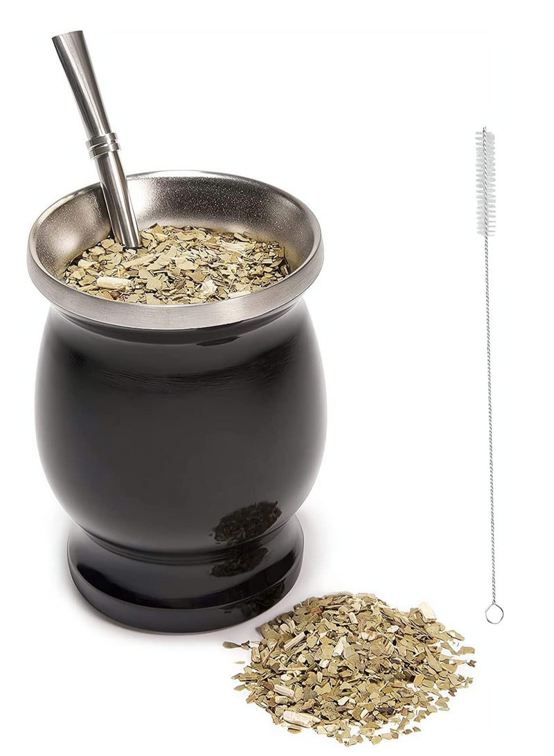 إكسفور كوب شاي يربا ميت 230 مل مع قش بومبيلا أسود من الفولاذ المقاوم للصدأ كوب عازل منزلي بجدار مزدوج لشرب أوراق يربا ميت السائبة - Image 1