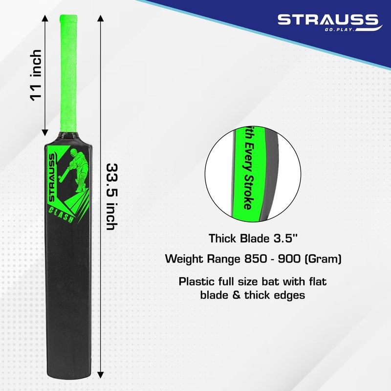 STRAUSS Clash Cricket Bat | Full Size | Dimensions: 34 X 4.5 inch | Heavy Duty Hard Plastic Cricket Bat | for All Age Groups | Tennis & Synthetic Ball Cricket Bat | Tennis Cricket Bat,(Green) - Image 2