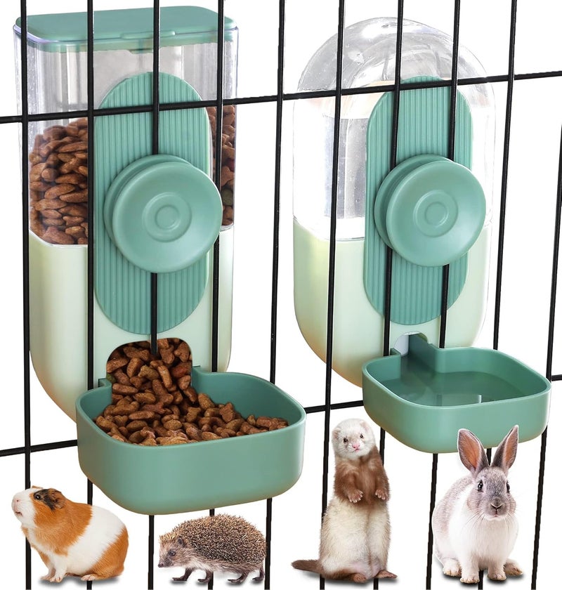 Kenond 35oz Hanging Automatic Pet Food Water Dispenser, Auto Gravity Pet Feeder and Waterer Set, Cage Cat Food Bowl Dog Feeding Station for Puppy and Kitten Rabbit Chinchilla Hedgehog Ferret (Green) … - Image 1