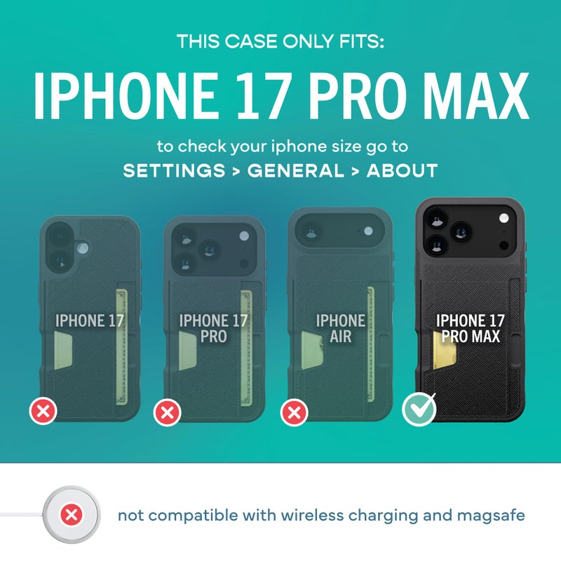 SmartishÂ® iPhone 17 Pro Max Wallet Case - Wallet Slayer Vol. 2 [Slim + Protective] Credit Card Holder w/Kickstand - Drop Tested Hidden Card Slot Cover for Apple iPhone 17 Pro Max - Black Tie Affair - Image 5