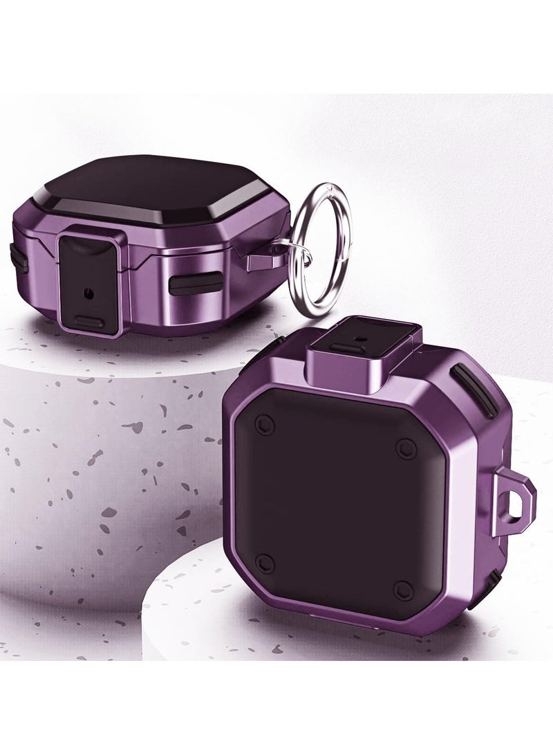Military Armor Case with Secure Lock for Samsung Galaxy Buds Pro 2 Case/Buds Pro Case/Buds Live Case/Buds 2 Case Cover Full-Body Rugged Hard Shell for Men Women with Keychain Carabiner #Deep Purple 