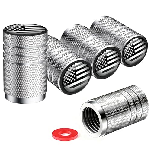 IJUSHND American Flag Chrome tire Valve stem caps Silver 5 pcsPack Tire Valve Cap SetCorrosion Resistant Plastic Liner LeakProoffor Cars Trucks Motorcycles SUVs and Bikes - Image 1