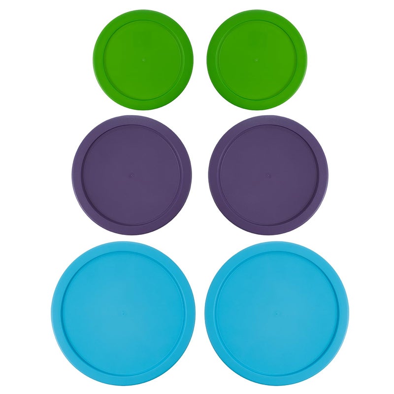 MRX Solutions Replacement Lids for Pyrex Containers Round Glass Food Plastic (2) 2-Cup Green (2) 4-Cup Purple (2) 7-Cup Light Blue - Image 1