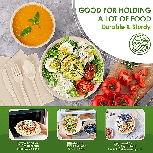 FEHHTO Disposable Paper Plates Set 300PCS Compostable Sugarcane Plates, Bowls, Heavy-duty Utensil, Biodegradable Napkins, Eco-friendly Dinnerware Set for Party Camping 50 People - Image 4