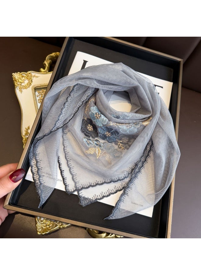 KUYING New Fashion Haitang Flower Embroidered Nail Bead Silk Scarf 62 * 62CM