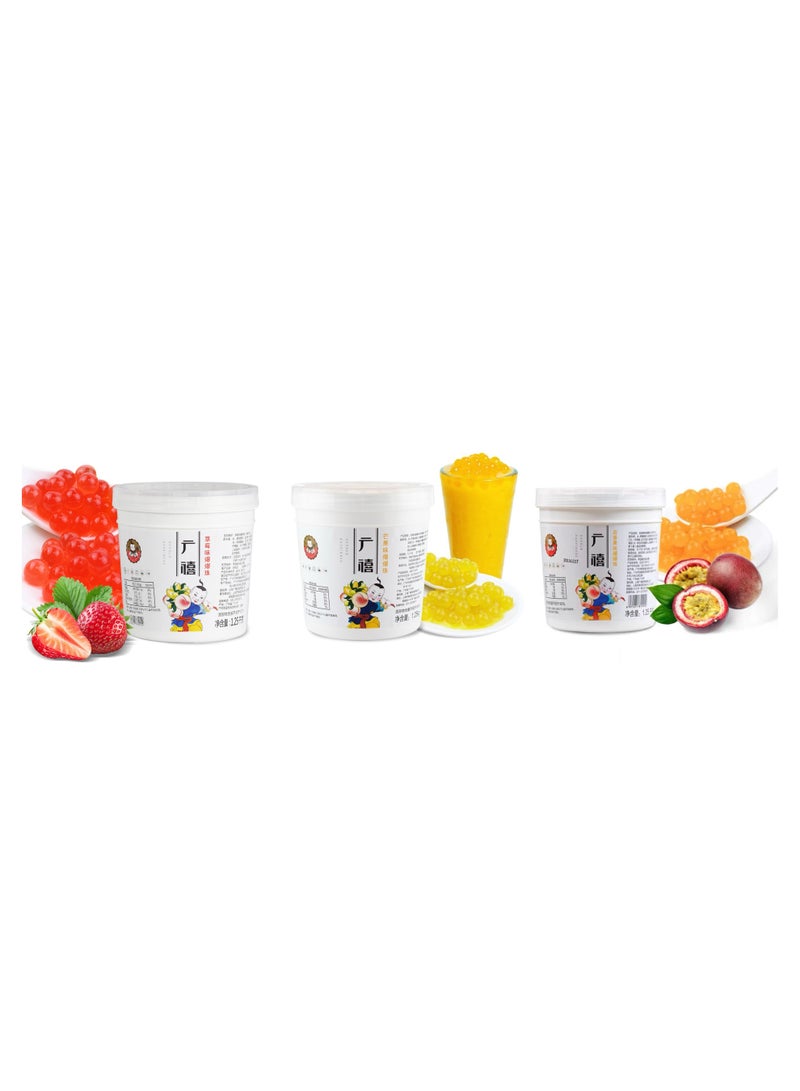 بوبينغ بوبا، نكهة فاكهة العاطفة، الفراولة، المانجو، 3 نكهات (1.25 كجم * 3 قطع)، مشروبات وحلويات، مواد خام خاصة بمتجر شاي بوبا بالحليب - Image 1