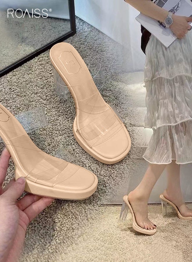 roaiss Women High Heels with Transparent One Strap Design Thick Heel High Heel Slippers Fashionable and Versatile for Daily Commuting - Image 1