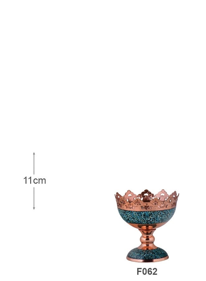 Aghajani Handcrafted Copper and Turquoise Chalice Bowl, 11cm Vintage-Inspired Fruit and Nut Holder Trough for Home Decor - Image 2