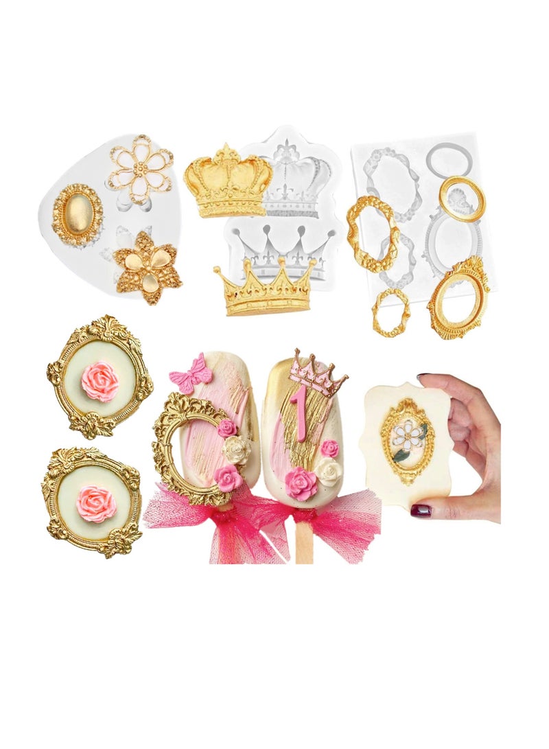 Excefore Vintage Frame Silicone Mold, Set of 3 Relief Baroque Style Silicone Mould, 3D Curlicues Scroll Resin Polymer Clay, Lace Photo Frame Silicone Molds for Cupcake Topper Jewelry Polymer Clay Crafting - Image 1