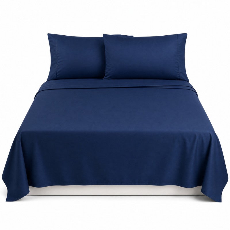 TM HOME Flat Sheet Set, 3 Pieces, 280 x 200 cm, 100% Natural Cotton, 300 Thread Count, Double Satin Finish, 5-Star Hotel Quality, Navy Blue - Image 1