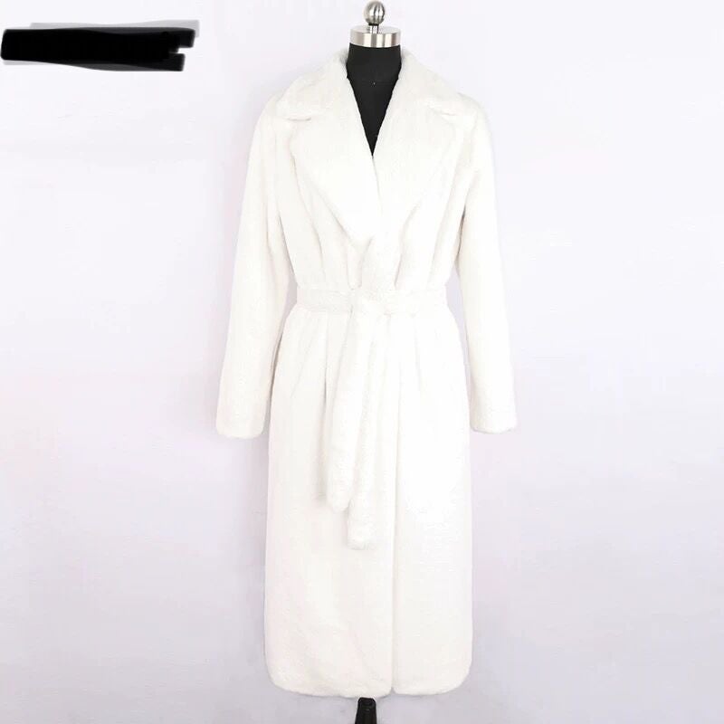 Style Kylie Jenner Kelly Street Style Imitation Fur Coat With Belt - Image 5