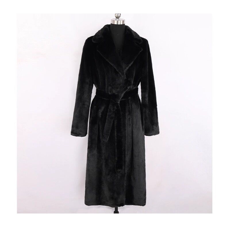 Style Kylie Jenner Kelly Street Style Imitation Fur Coat With Belt - Image 4