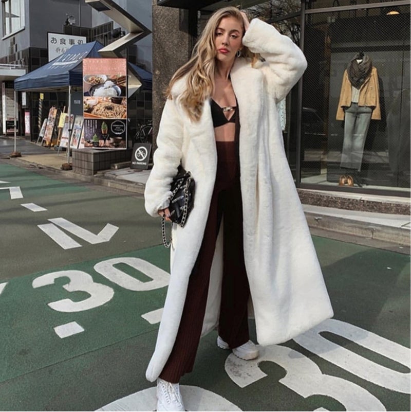 Style Kylie Jenner Kelly Street Style Imitation Fur Coat With Belt - Image 3
