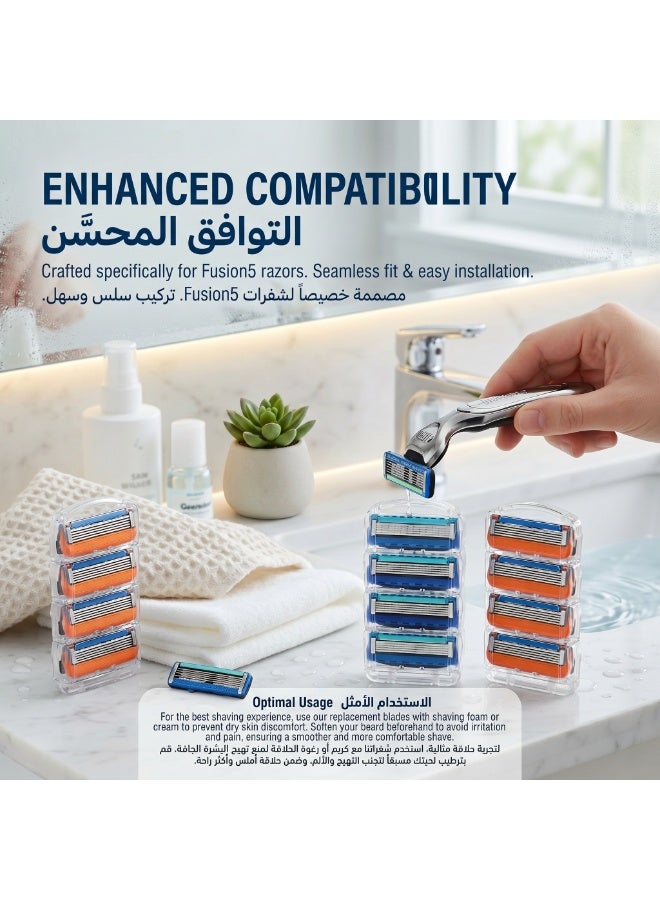 12pcs Razor Blade Refill Pack, Stainless Steel Blades for Men’s Smooth Shaving, Compatible with Fusion 5, Includes 8 Orange and 4 Blue Precision Cut Refills （not manufactured by FOR Gillette） - Image 3