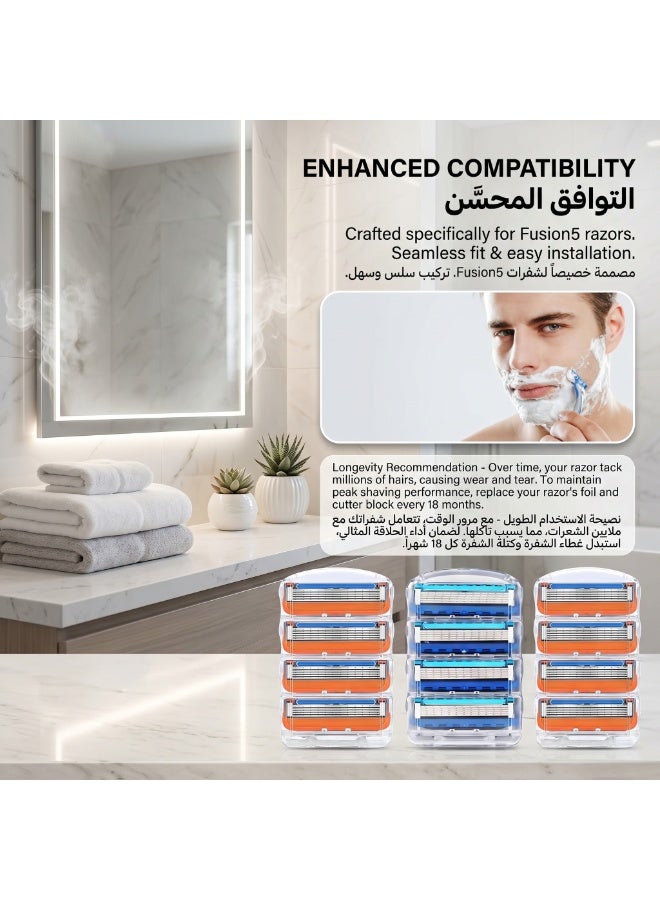 12pcs Razor Blade Refill Pack, Stainless Steel Blades for Men’s Smooth Shaving, Compatible with Fusion 5, Includes 8 Orange and 4 Blue Precision Cut Refills （not manufactured by FOR Gillette） - Image 4