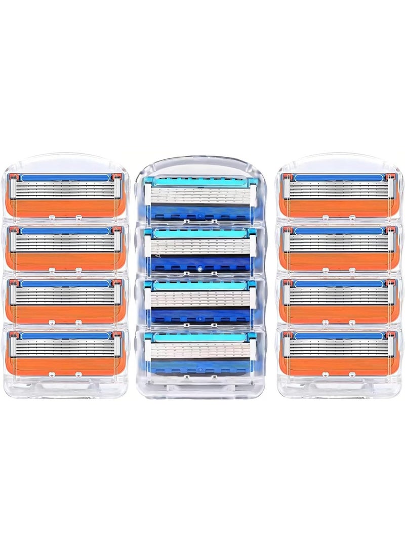 12pcs Razor Blade Refill Pack, Stainless Steel Blades for Men’s Smooth Shaving, Compatible with Fusion 5, Includes 8 Orange and 4 Blue Precision Cut Refills （not manufactured by FOR Gillette） - Image 1