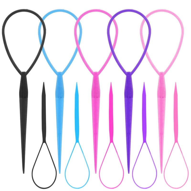 WSYUB Topsy Tail Tools, 10Pcs Hair Styling Accessories, French Braid Tool Loop for Girls, 5 Colors, Large & Trumpet Sizes - Image 1
