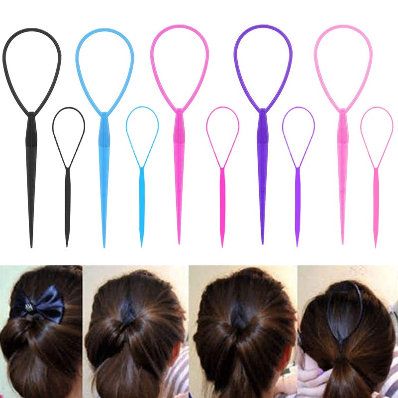 WSYUB Topsy Tail Tools, 10Pcs Hair Styling Accessories, French Braid Tool Loop for Girls, 5 Colors, Large & Trumpet Sizes - Image 3