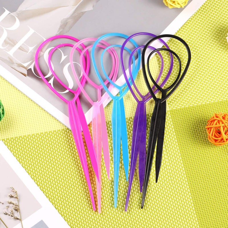 WSYUB Topsy Tail Tools, 10Pcs Hair Styling Accessories, French Braid Tool Loop for Girls, 5 Colors, Large & Trumpet Sizes - Image 5