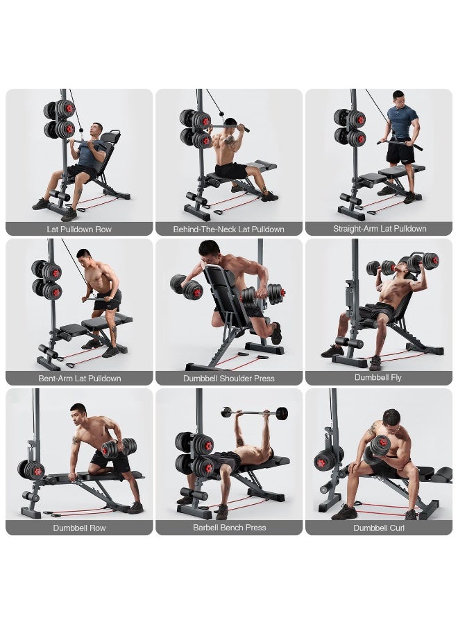 WALALLA 13-in-1 Multi-Functional Dumbbell Bench with Sit-Up Assistant, Commercial Grade Foldable Weight Bench Lat Pulldown Kit, Handles & Aerobic Resistance Bands, 500kg Capacity for Home Gym Fly & Bench Press Workouts - Image 2