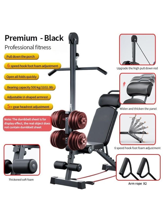 WALALLA 13-in-1 Multi-Functional Dumbbell Bench with Sit-Up Assistant, Commercial Grade Foldable Weight Bench Lat Pulldown Kit, Handles & Aerobic Resistance Bands, 500kg Capacity for Home Gym Fly & Bench Press Workouts - Image 3